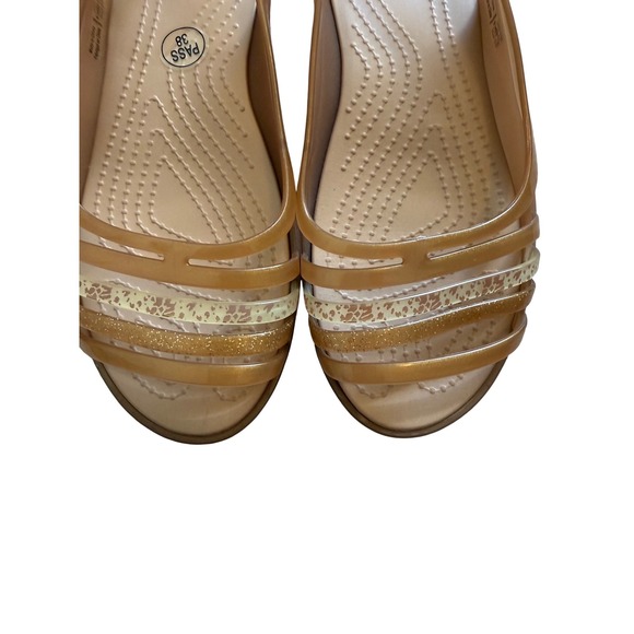 Crocs Iconic Comfort Slingback Jelly Tan Nude Leopard Gold Glitter 6W Used - Picture 2 of 9